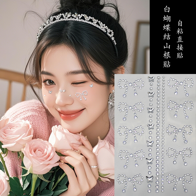 Raíz de montaña flash diamante lágrima Pegatinas de diamante pentagrama estrella ojo maquillaje gota de agua roto Diamante autoadhesivo dopamina Perla cara pegada Diamante