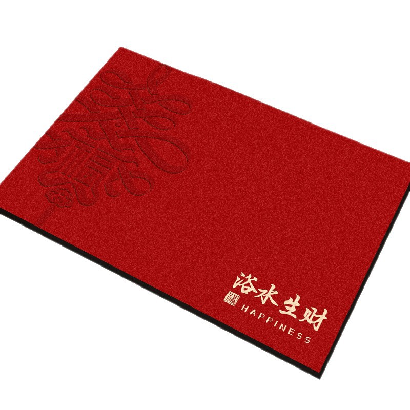 พรมเช็ดเท้าดินเบา สีแดงลายมงคล ดูดซับน้ำไวแห้งเร็ว กันลื่นได้ดี ใช้ในห้องน้ำและหน้าประตูบ้านได้ทุกห้อง