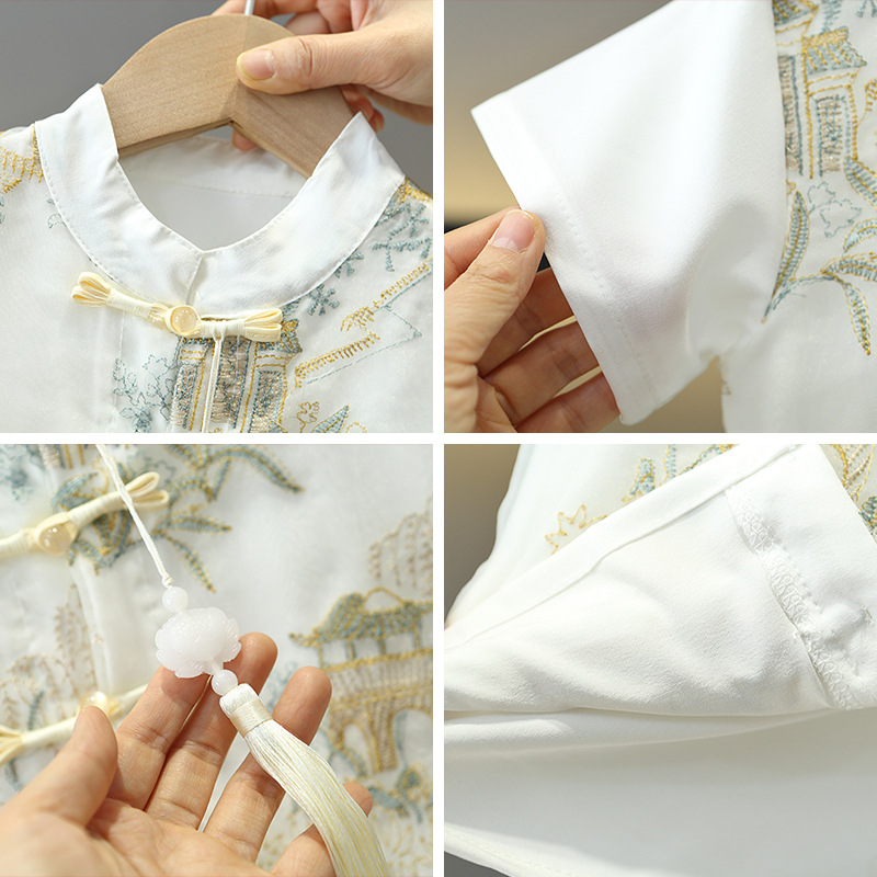 7863 traje de Hanfu de verano para niños 2025 ropa de verano de dos piezas de manga corta de estilo chino nuevo para niños