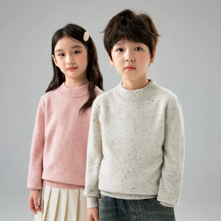 秋冬新款彩点纱儿童羊毛衫男童套头打底上衣女童圆领羊绒针织毛衣