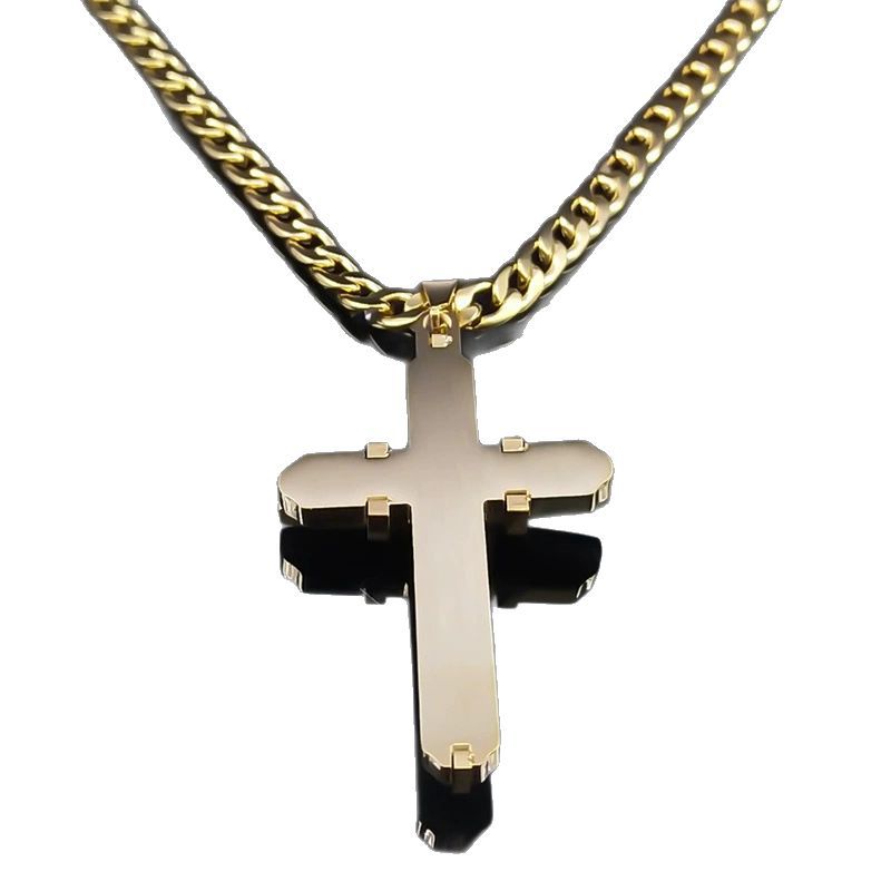 Collier croix en acier inoxydable pour homme, style géométrique tridimensionnel, disponible en Europe et aux États-Unis._voghion.com