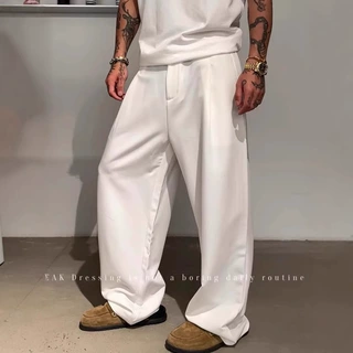 跨境帅气男士休闲裤高档白色多巴胺休闲裤男宽松阔腿西裤裤子男款