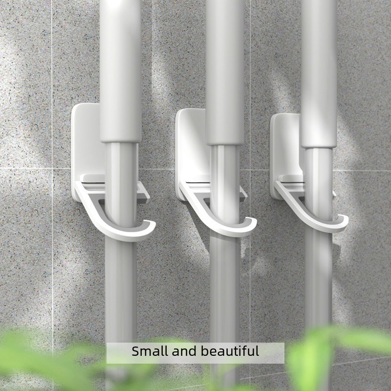 Floor brush hook bathroom strong broom holder wall-mounted adhesive hook no-drill invisible fixed storage clip