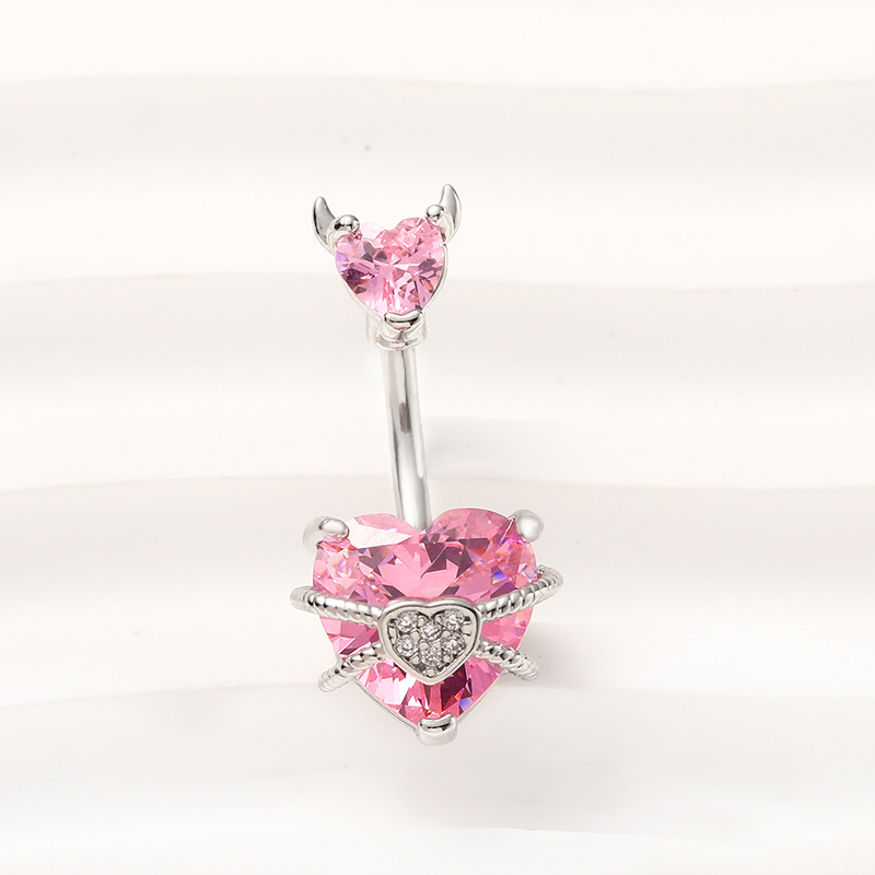 Cross-border Stainless Steel Sweet And Cool Style Spicy Girl Piercing, Little Devil Navel Ring With Zircon, Sexy_voghion.com