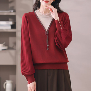 Splicing Thin Elegant Skinny Fashion Casual Fake Two-piece Splicing Knitwear 6704