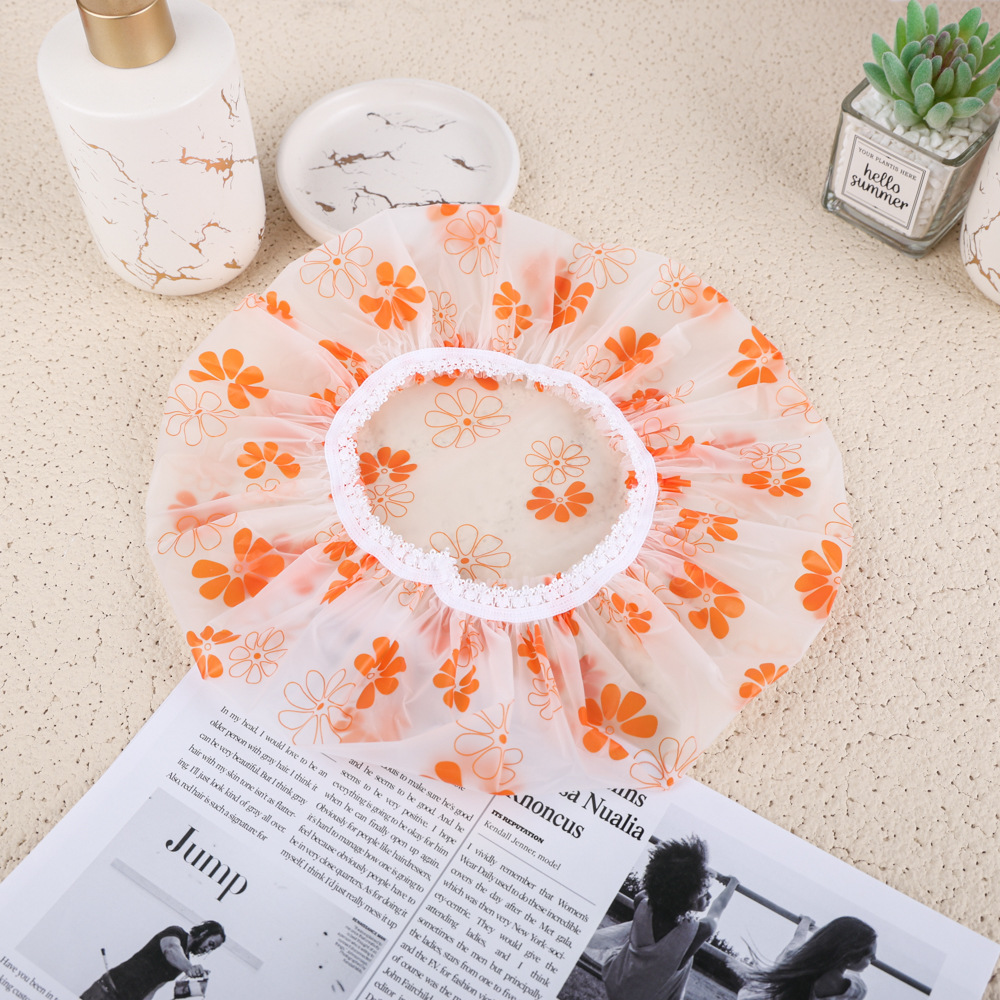 Capas de impresión de PE de una sola capa sombrero de baño más grosado sombrero de baño impermeable sombrero de pelo seco sombrero de ducha sombrero de máscara de pelo sombrero de pelo