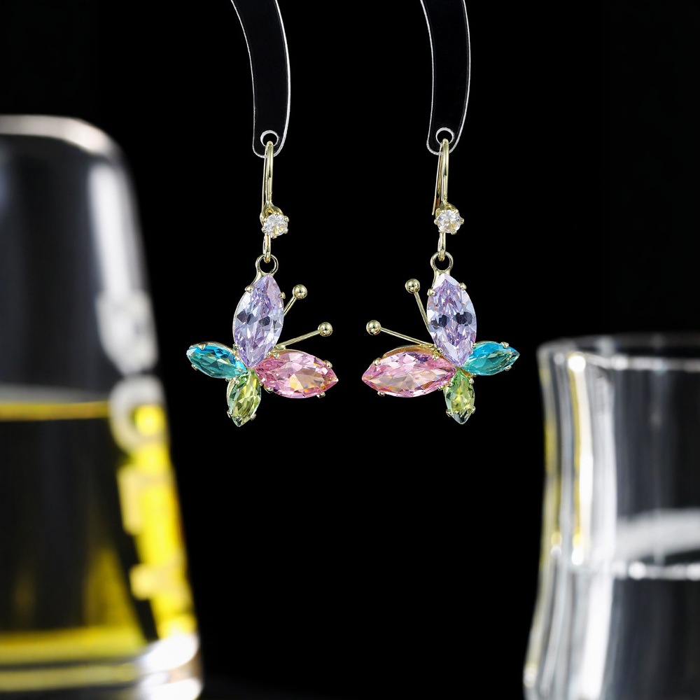 Heavy Industry Double Layer Butterfly Zircon Earrings Female Style Light Luxury Niche Advanced Unique Earrings 925 Silver Needle Earrings