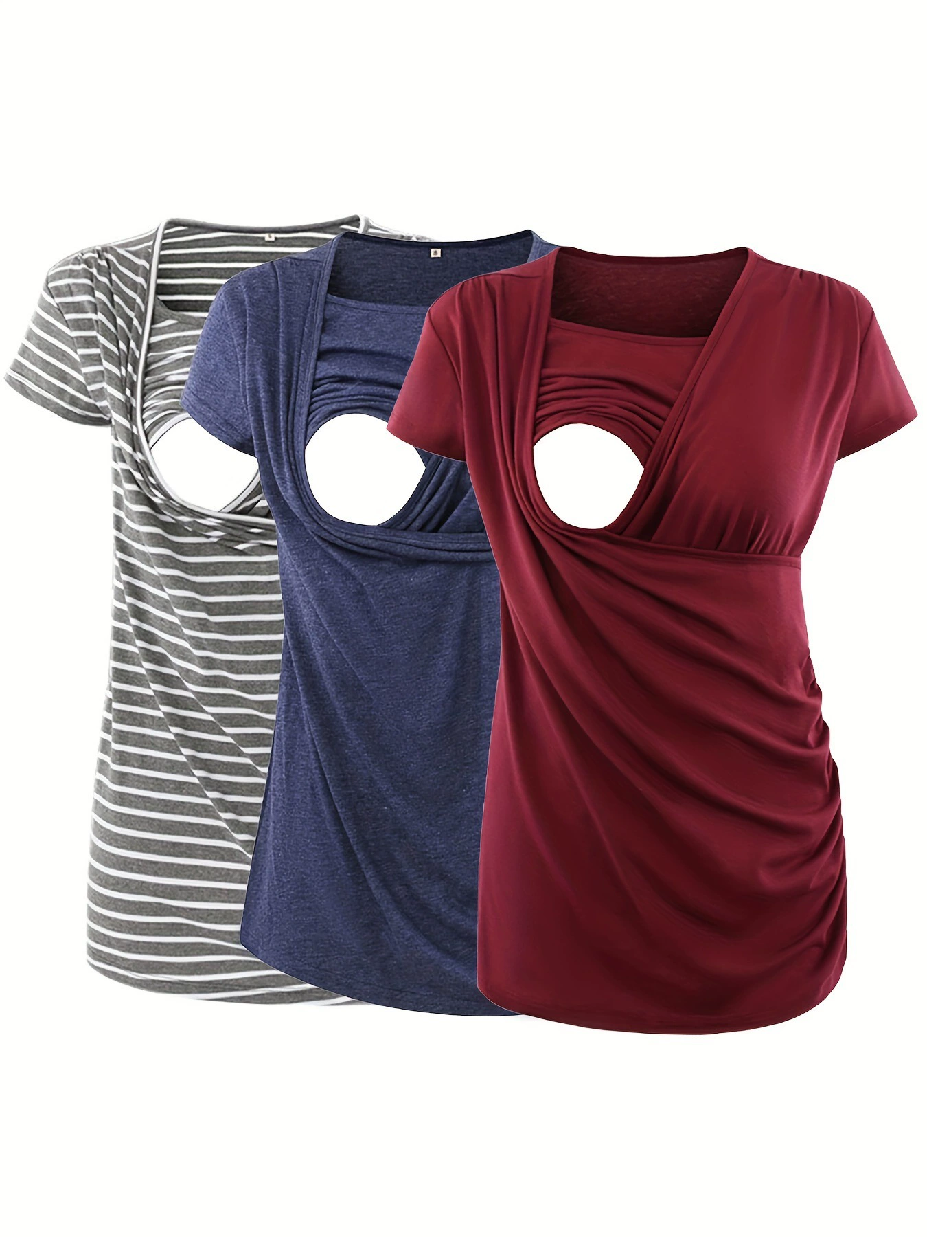 2025 трансграничные новые европейские и американские 3-х предметные женские топы для беременных и кормящих с коротким рукавом, боковые, дропшиппинг