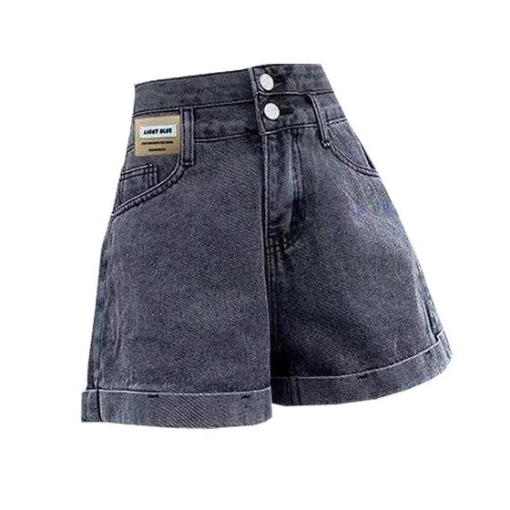 Double-breasted design high-waisted Denim shorts women's summer pop-up wear plus size slim curling A- line hot pants