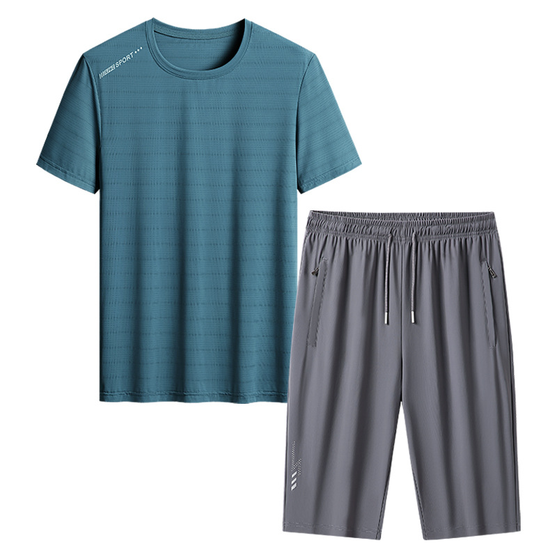 Papa de tamaño extra, traje de verano para hombres, hielo, secado rápido, pantalones de manga corta, de mediana edad, deportivo, ocio, dos piezas