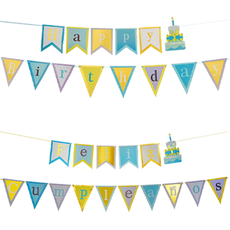 Bandera "Feliz Cumpleaños" blanco y negro