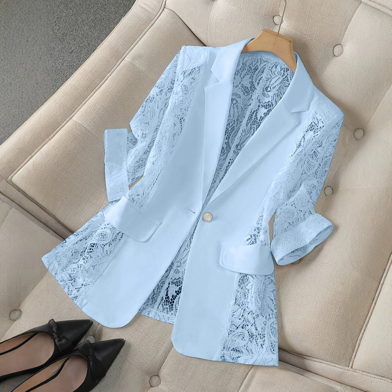 New multi-color women's transparent blazer for cross-border Amazon, lightweight casual office wear with three-quarter sleeves New multi-color women's transparent blazer for cross-border Amazon, lightweight casual office wear with three-quarter sleeves