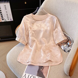 New Chinese-Style Women's Short-Sleeve T-Shirt, Summer National Style Inner Wear, Improved Base Layer, Loose Satin