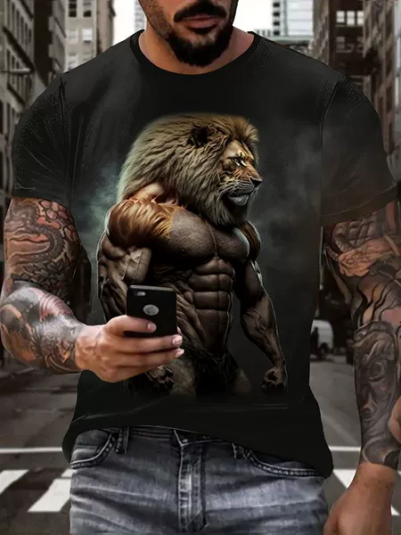 2026 Foreign Trade Cross-Border Amazon Ebay European and American Men's Fashion Printed Sports Youth Round Neck Slim Fit T-Shirt Hot Sale