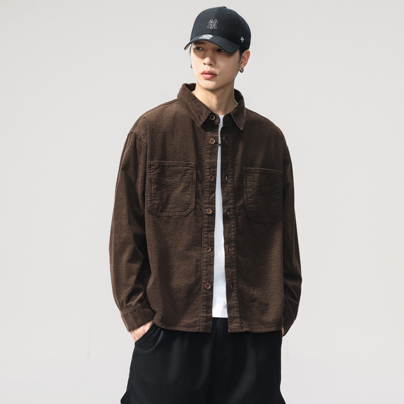 2025 Spring New Long-Sleeved Shirt Men's Hong Kong Style Japanese Casual Wide Shirt Men's Shirt Jacket Trendy Brand Workwear 2025 Spring New Long-Sleeved Shirt Men's Hong Kong Style Japanese Casual Wide Shirt Men's Shirt Jacket Trendy Brand Workwear