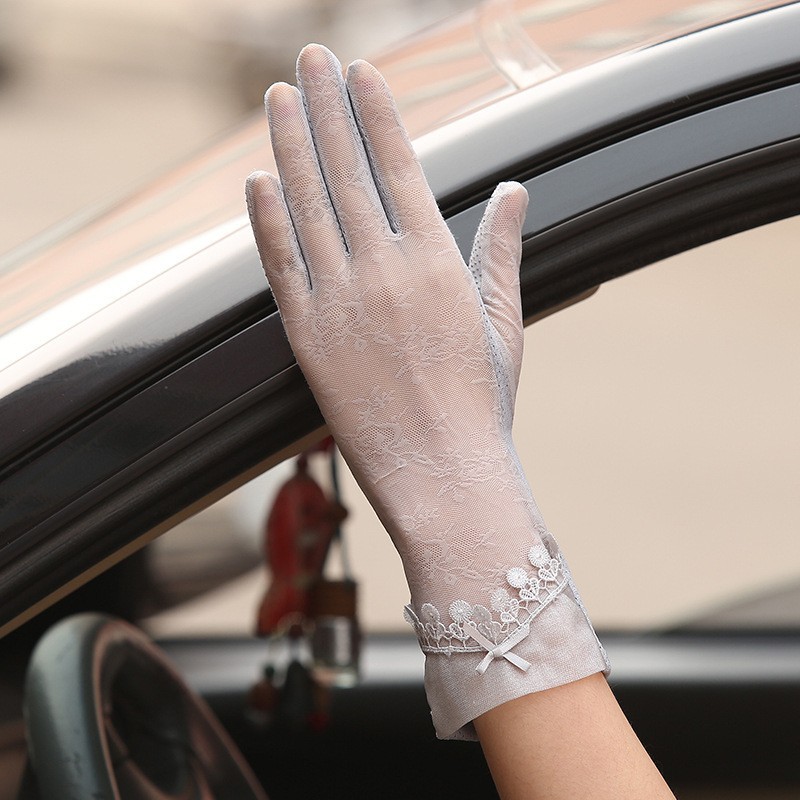 Guantes de protección solar de primavera y verano encaje ligero transpirable pantalla táctil guantes de las mujeres conducción transpirable al aire libre protección solar guantes de montar guantes