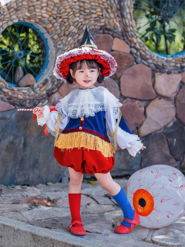 サーカスの道化師のスーツの子供のCOS男の子の女の子のハロウィンの子供の祝日4服の5カボチャのズボンの色合わせ6|undefined