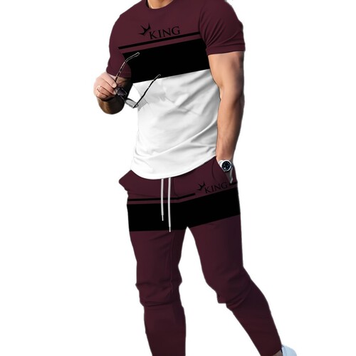 TEMU summer men's short-sleeve pantsuit casual fashion simple trend 3D print