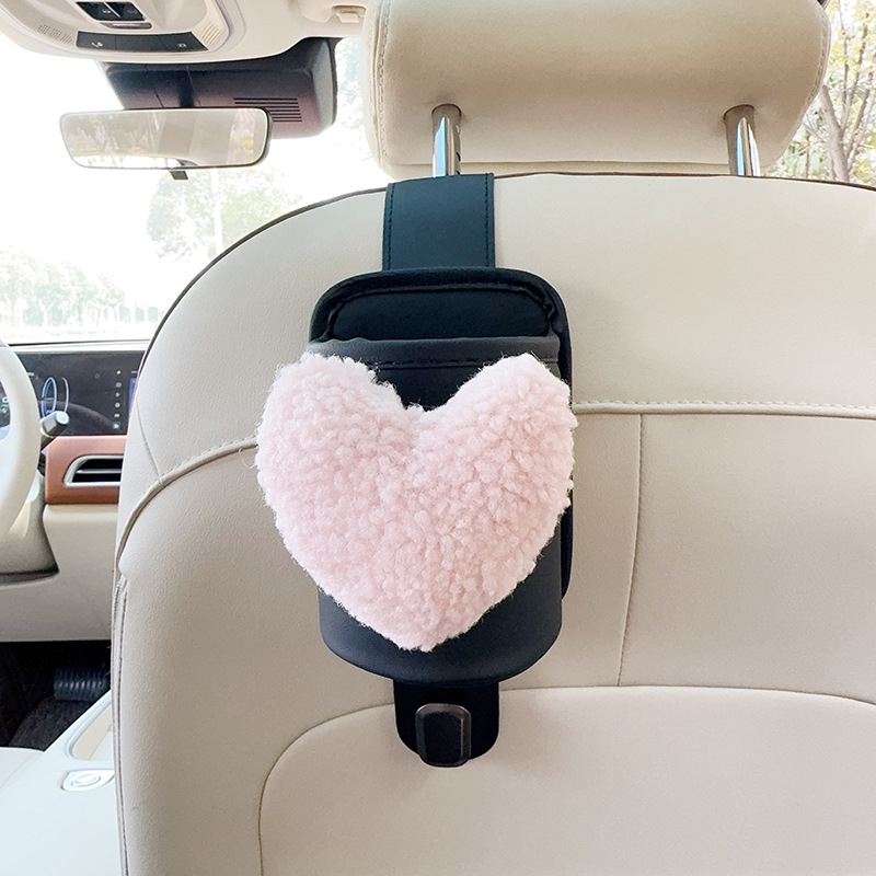 Organizer — Qìchē Car cup holder/beverage holder - black-leather-cup-holder-with-hook-pink-heart