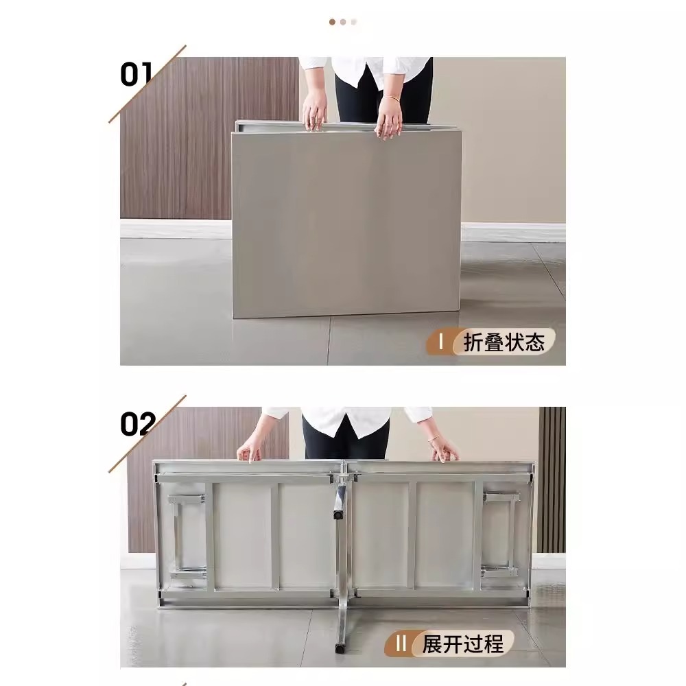 Mesa plegable de acero inoxidable engrosada Mesa de tiras largas para el hogar Mesa de comedor portátil para puestos de barbacoa al aire libre rectangular comercial