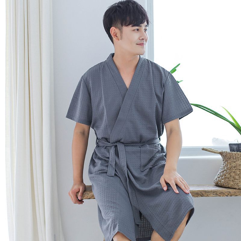 목욕 가운 남자의 봄과 여름 얇은 반팔 긴 물 흡수 빠른 건조 수영 잠옷 목욕 가운 잠옷 홈