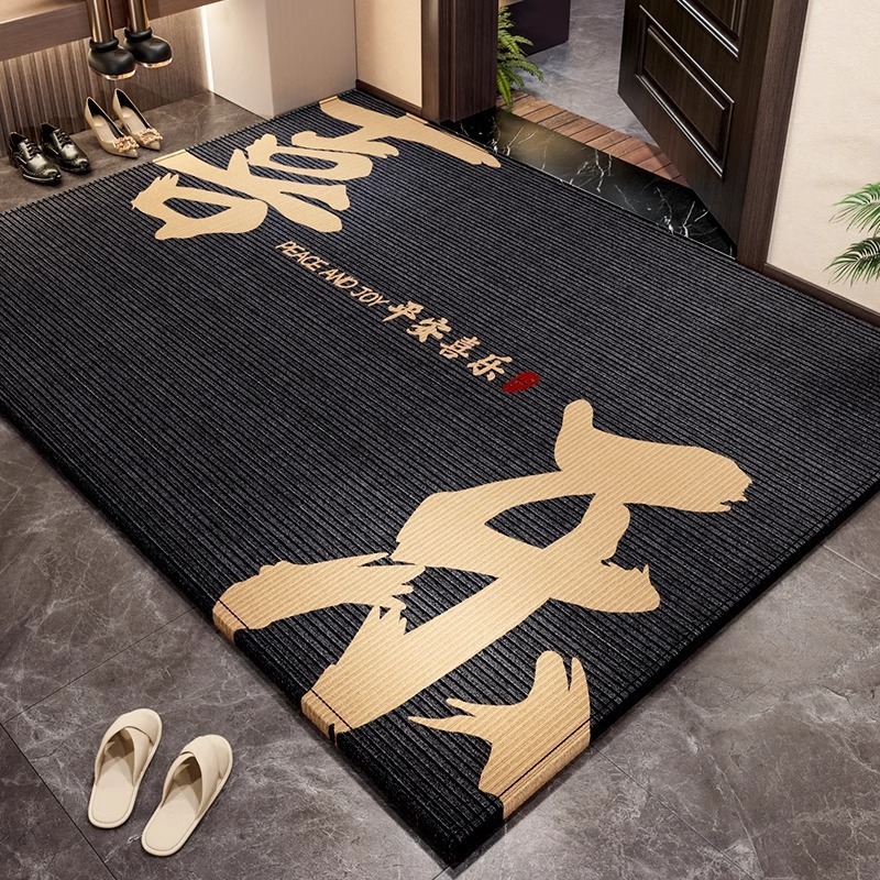 红色门垫新年马年入户玄关脚垫耐脏防滑地垫硅胶底水晶绒地毯批发|undefined