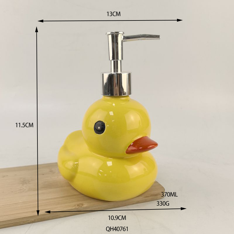 Cerámica pequeña taza de boca de pato amarillo botella de loción botella de jabón prensa dibujos animados lindo pato amarillo grande champú baño de agua