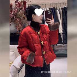 轻奢新中式国风红色棉服外套女2025新款冬季感唐装棉袄