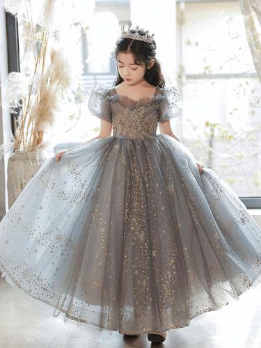 Children's formal wear 2024 spring new style fairy girl piano show puffy skirt host evening dress 