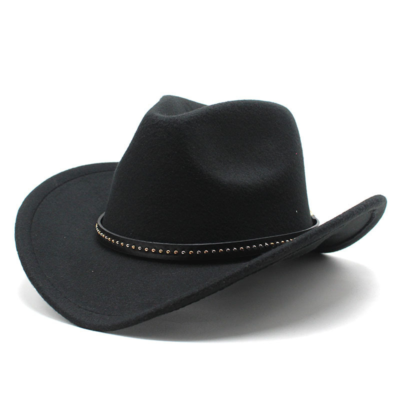 Cross-border New Western Cowboy Hat Black Woolen Jazz Hat Men's and Women's Ethnic Style Autumn and Winter Felt Hat Big Brim Hat