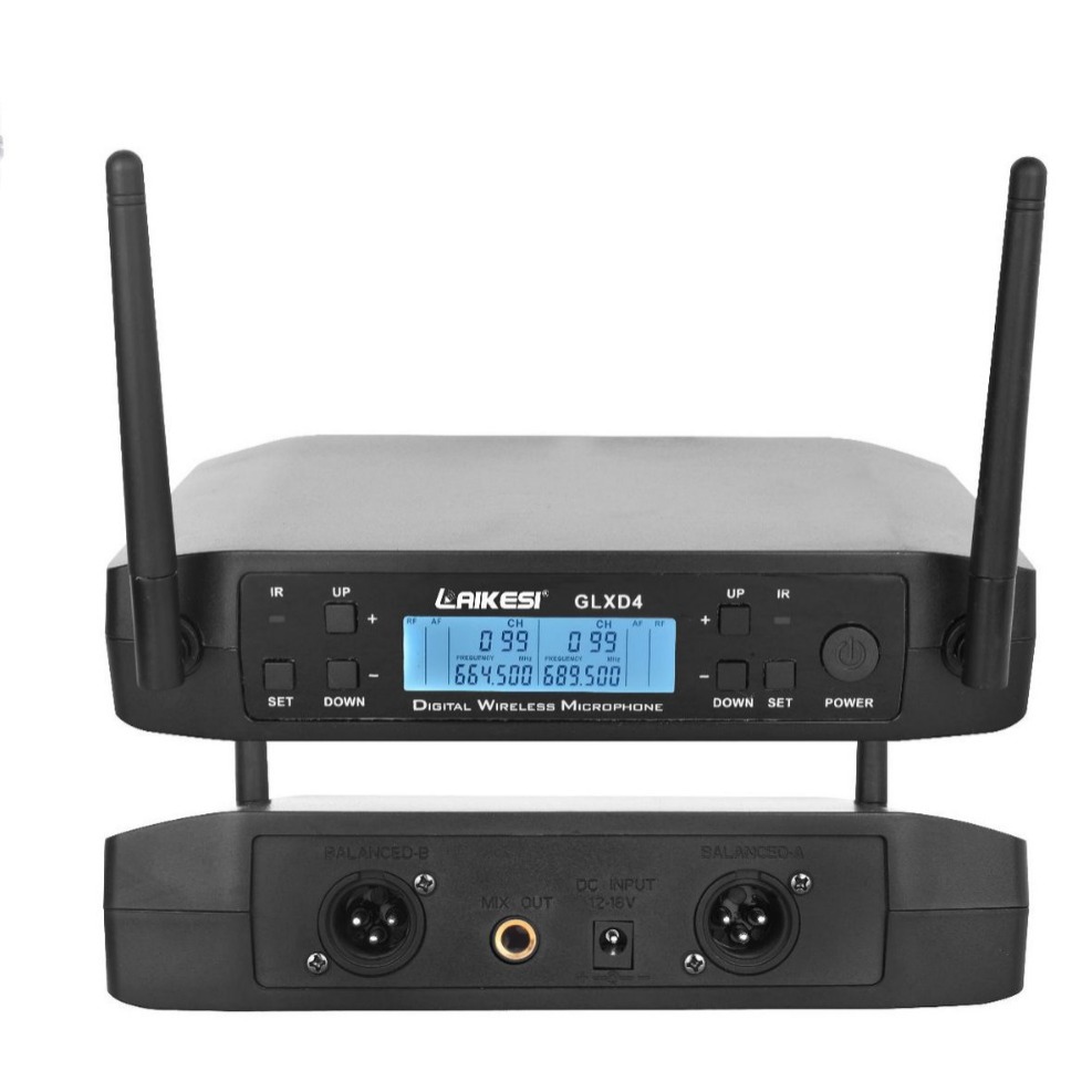 跨境GLX4 UHF自动对频一拖二U段无线麦克风家用KTV音响话筒系统