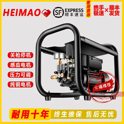 Customized Black Cat Pressure Regulating High Pressure Car Washing Machine Large Pump Power 220V Cleaning Machine Powerful Car Washing Artifact Car Brush Water Gun