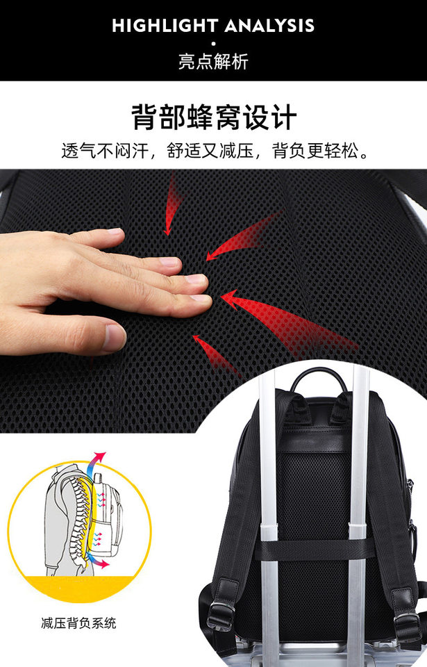 Ba lô nam da bò thật đơn giản, túi du lịch kiêm túi đựng laptop 15,6 inch — Màu đen chi tiết 5
