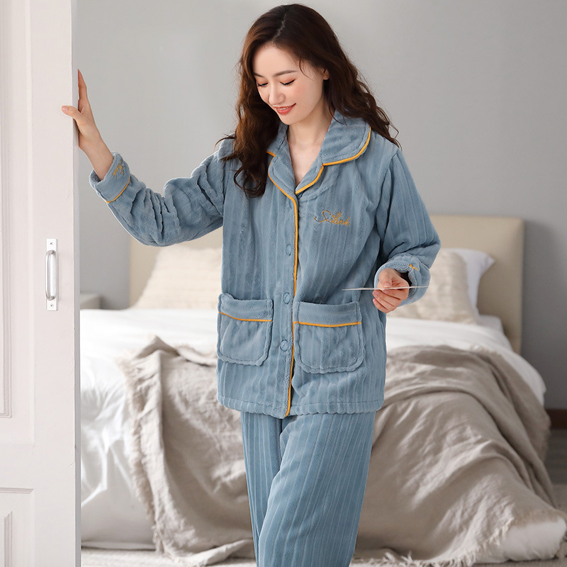 睡衣女冬季珊瑚绒加厚加绒保暖女式秋冬法兰绒大码冬天家居服套装|undefined