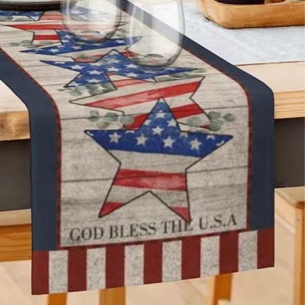 Transfronterizo 2024 Amazon nuevo día independiente pentáculo lino tabla bandera tabla de comedor tabla de té tabla de bandera