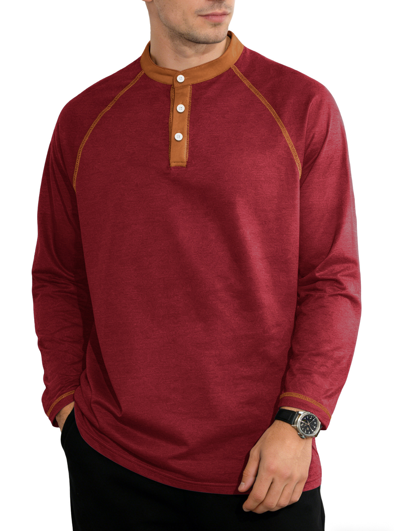 Nuevo Europa y América primavera y otoño nuevo hombre botón de tamaño grande color combinación camiseta deportiva de manga larga camiseta de polo transfronteriza casual