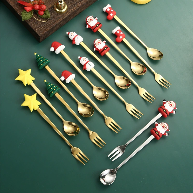 Набор подарочных ложек и вилок из нержавеющей стали для рождественского экспорта, креативный стиль ins, высококачественная десертная вилка для перемешивания
