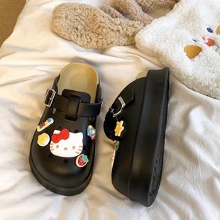 Thick-Soled Height-Increasing Cute Cartoon Hello Kitty Clogs for Women 2025 Summer Fashion Versatile Breathable Closed-Toe Slippers