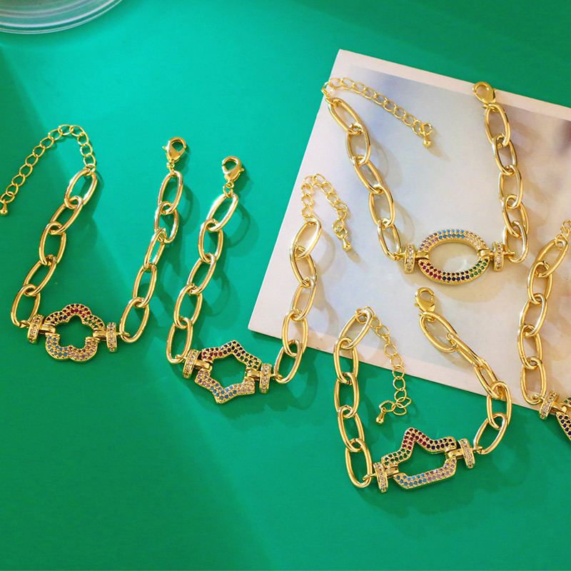 Women's Simple Colored Diamond Bracelet Thick Chain Hip-hop Girlfriends Bracelet display picture 2