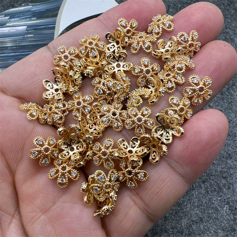 Ювелирные изделия DIY, оптовые поставки, лепестки цветов, покрытие 14K настоящего золота, вспомогательный материал, пятилистная цветочная опора, аксессуары для одежды, пуговицы