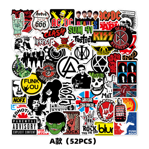 50 out of 100 Hip-Hop Punk Vinyl Rock Sticker Luggage Guitar Rock Band Stickers
