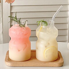 クリエイティブ乳酸菌グラスかわいい形ヨーグルト冷たい飲み物カップ高ホウ素シリコンガラス牛乳飲料ジュースカップ