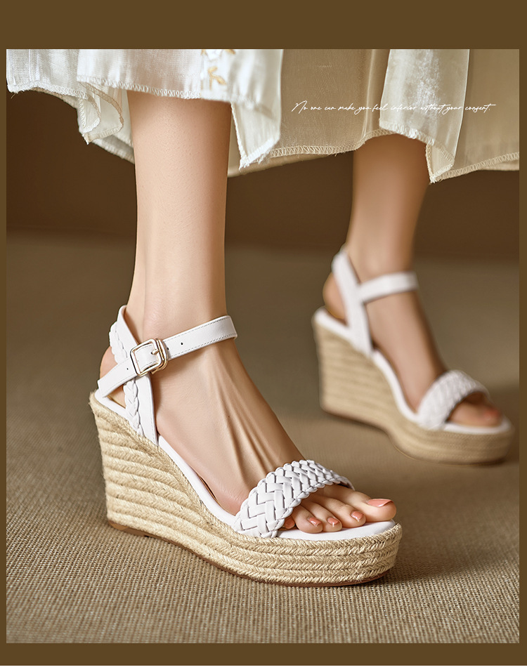 Sandal cao gót nữ hở mũi đế xuồng đan bohemian, gót 9 cm — màu trắng, màu mơ chi tiết 1