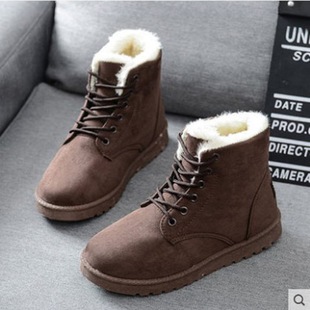 2025 women's short boots new winter round toe lace-up cotton shoes women flat snow boots fleece-lined warm women's boots wholesale