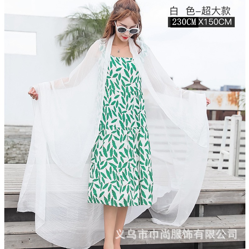 Summer solid color white thin shiffon long scarf