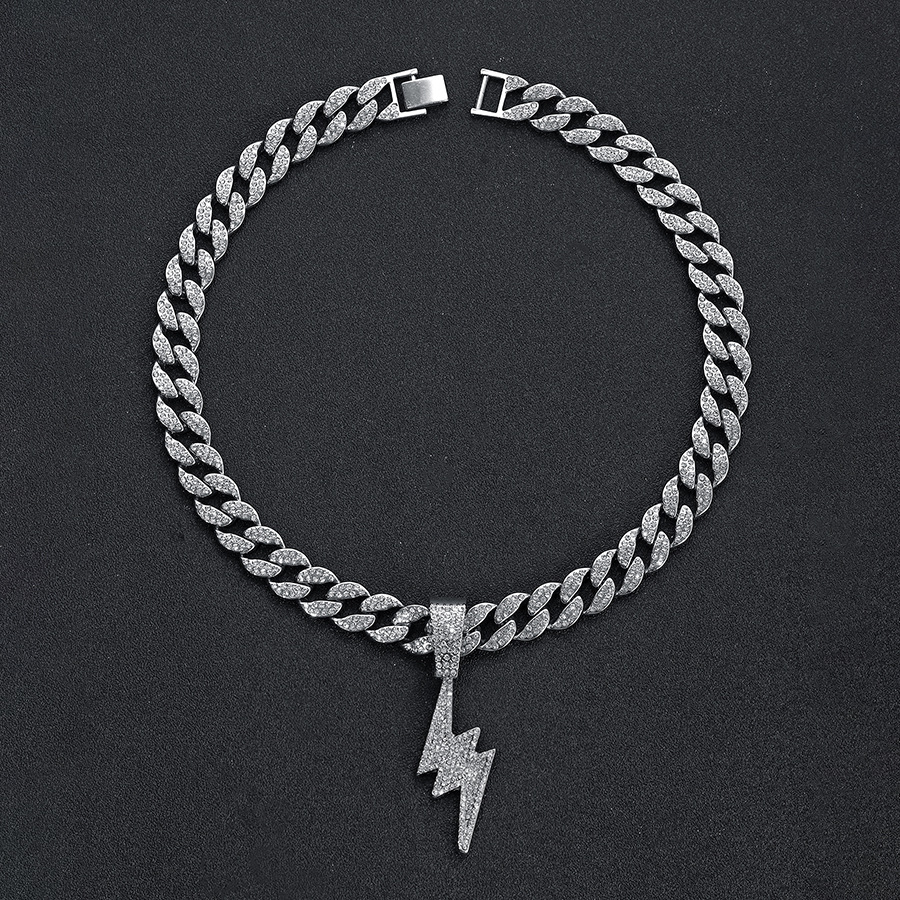 Europa y Estados Unidos de moda transfronteriza cool full diamond collar colgante relámpago hip-hop collar de cadena cubana image 8