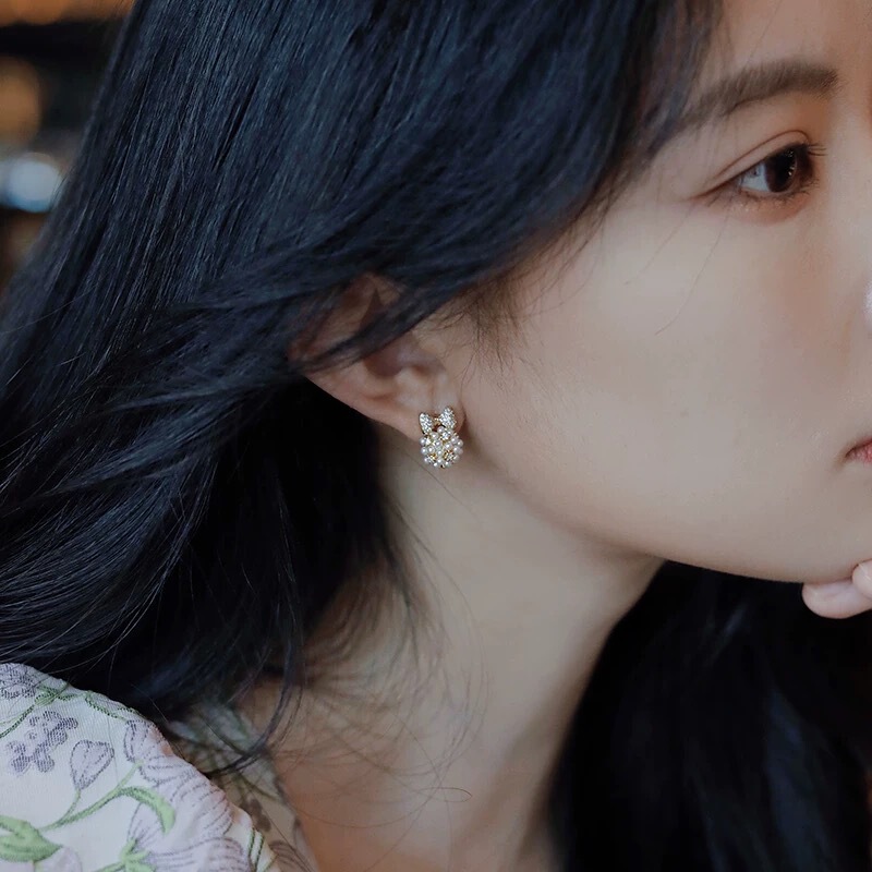 珍珠蝴蝶结耳环微镶气质锆石女网红韩国耳钉2025新真金电镀耳饰|undefined