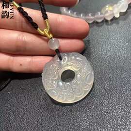 495天然高冰玛瑙双貔貅扣复古祥云锁吊坠平安扣玉髓如意锁挂件