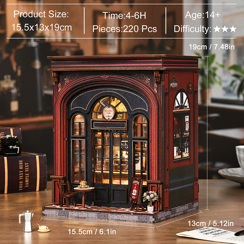 Nueva cabaña diy 3D estereoscópica café de luz caliente modelo ensamblado a mano libro de juguete cabaña regalo creativo image 1