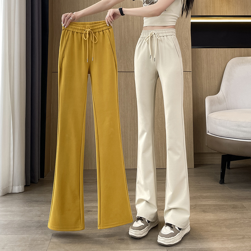 170 Tall Ladded 175 American Style Micro-flared Pants Women's Spring and Summer Thin Slimming plus size Sports Pants Horseshoe Pants